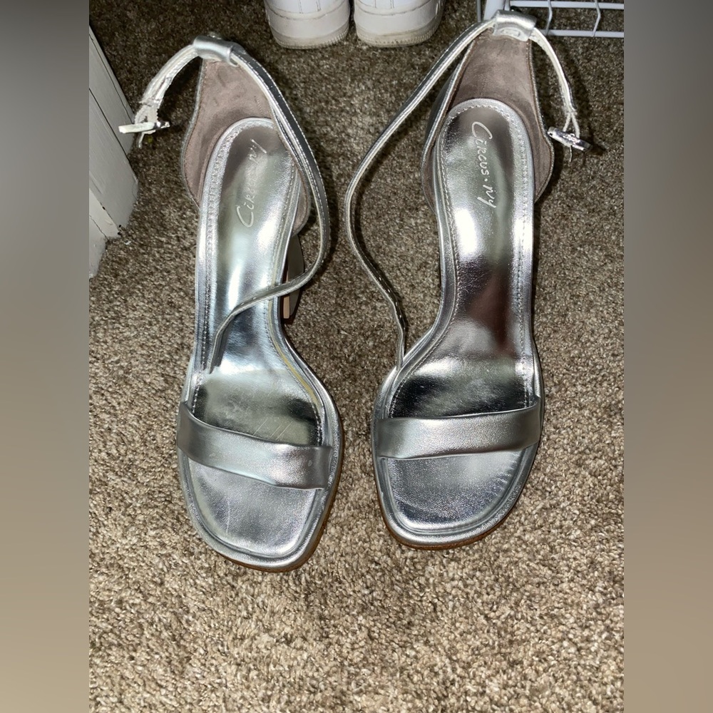 Silver metallic heels